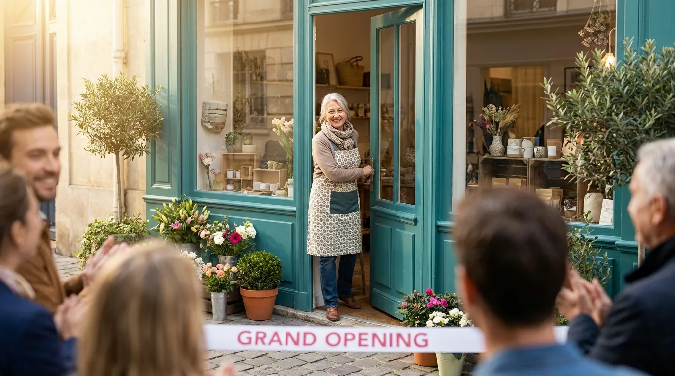 Commerçant ouvrant son magasin pour la première fois