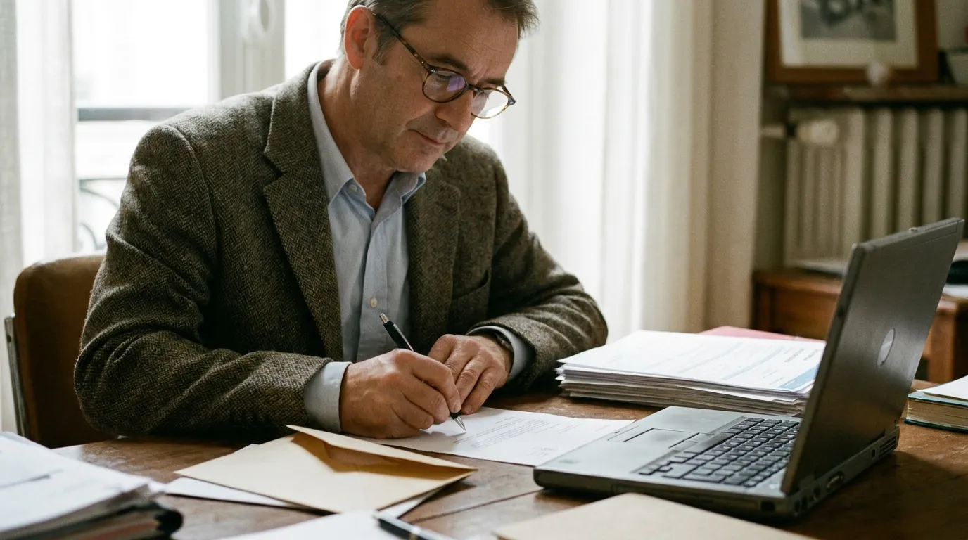 Chef d'entreprise préparant une lettre de résiliation d'assurance