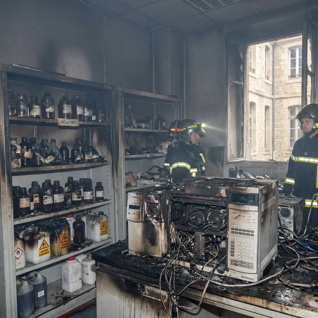 Incendie / produits chimiques — laboratoire d'analyses