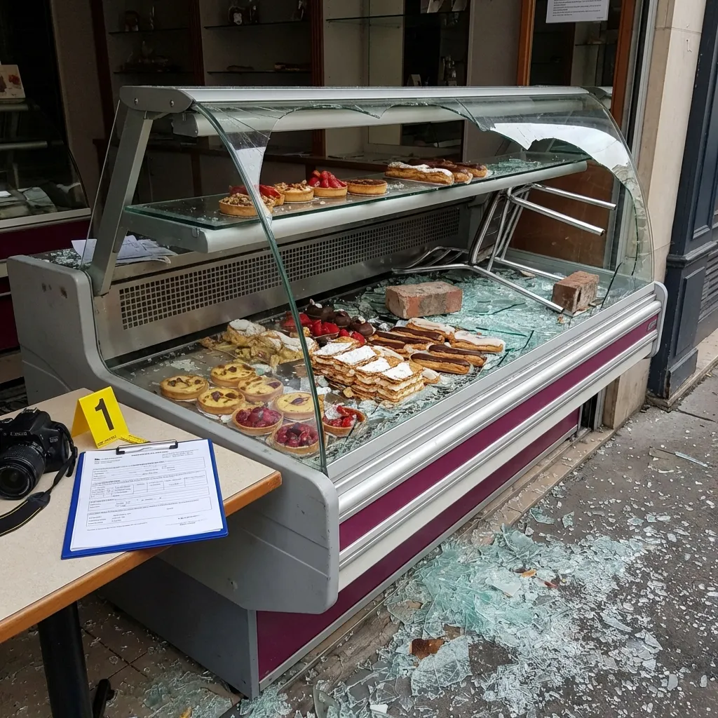 Bris de vitrine réfrigérée — pâtisserie