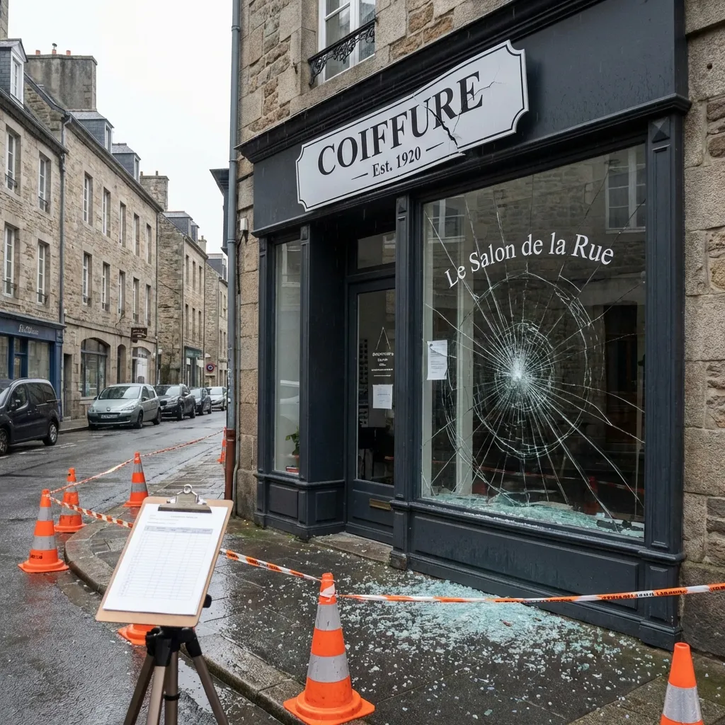 Bris de vitrine — salon de coiffure